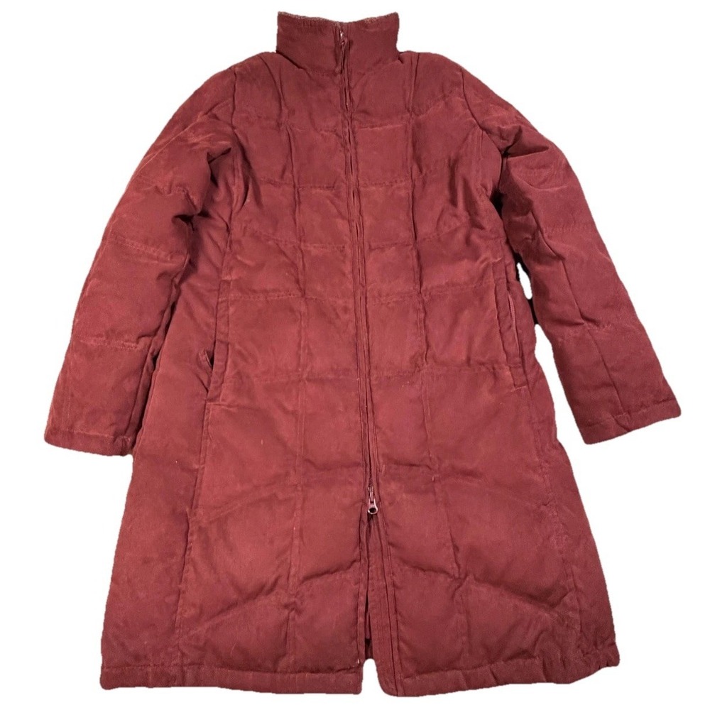 L.L.‎ Bean Puffer Coat Womens M Red Down Quilted Long Zip Pockets High Neck